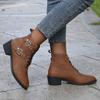 Ladies And Winter Solid Color Versatile Chunky Heel Large Belt Low Barrel Short Boots Women Boots Low Heel