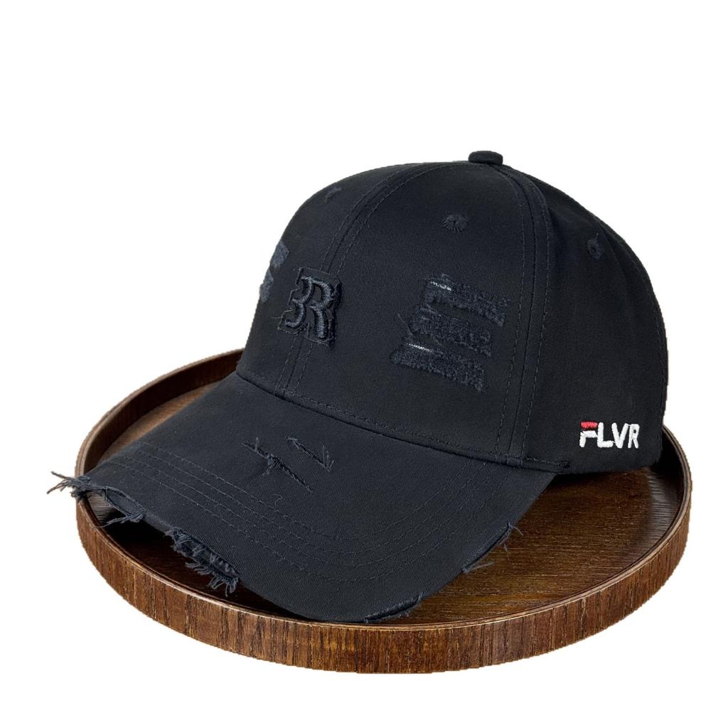 Fashion Hat new R standard ripped baseball cap children ins style retro pure cotton big head circumference versatile thin face cap men's leisure