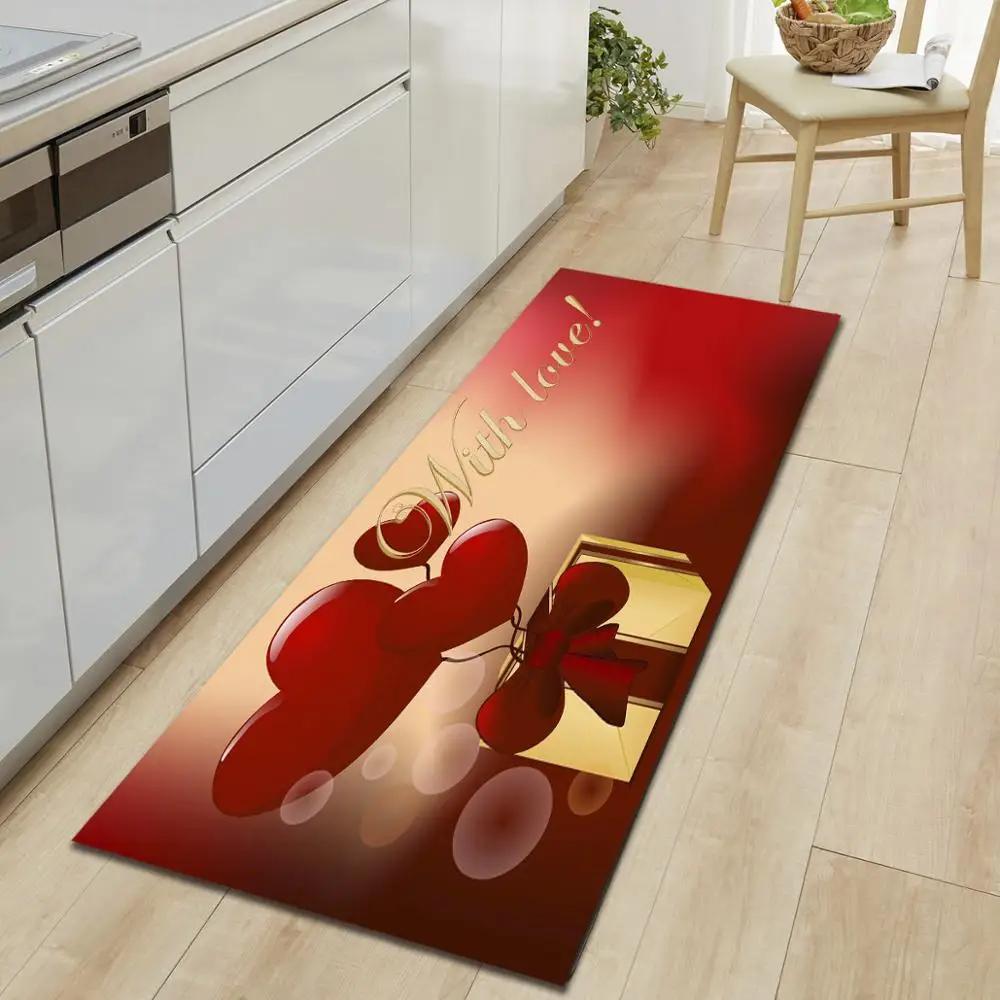 Valentine's Day Non-slip Restaurant Pad Home Porch Pad Entrance Door Mat Rectangular Corridor Area Carpet Kitchen Mat