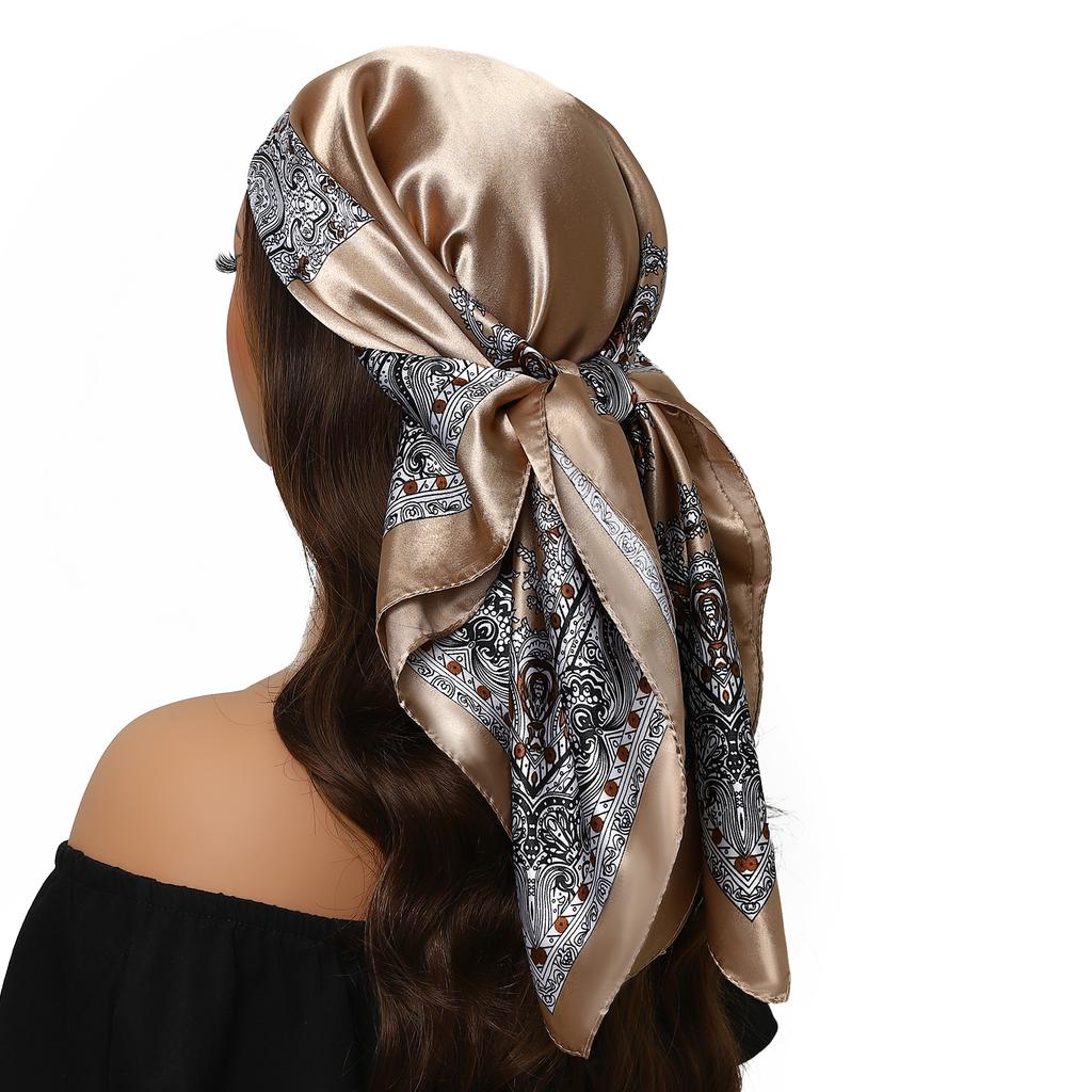 Lenço de Cabeça Feminino Marca de Luxo Quadrado 90*90cm Seda Foulard Cetim Bandana Cabelo Lenço de Pescoço Macio Hijab Lenços de Cabelo Para Senhoras