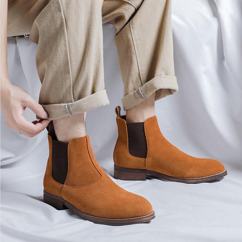 Mens Casual Chelsea Boots Breathable Cow Suede Leather Shoes Party Banquet Dress Cowboy Ankle Boot Spring Autumn Short Botas Man