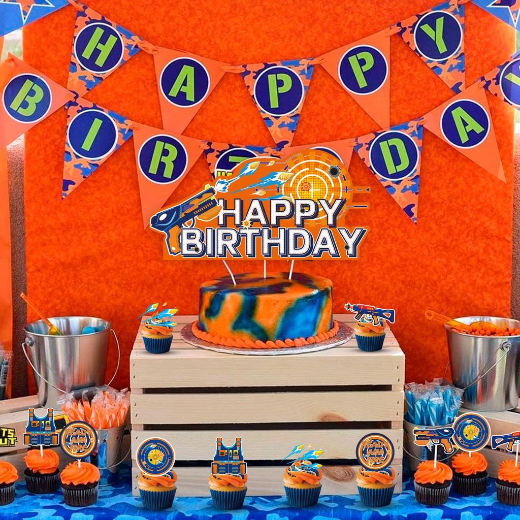 Dart War Party Decoration,13Pcs Dart War Party Cake Topper-Dart Gun Cake Topper,Dart War Party Cupcake Toppers,Dart War&Gun Birthday Party Decorations