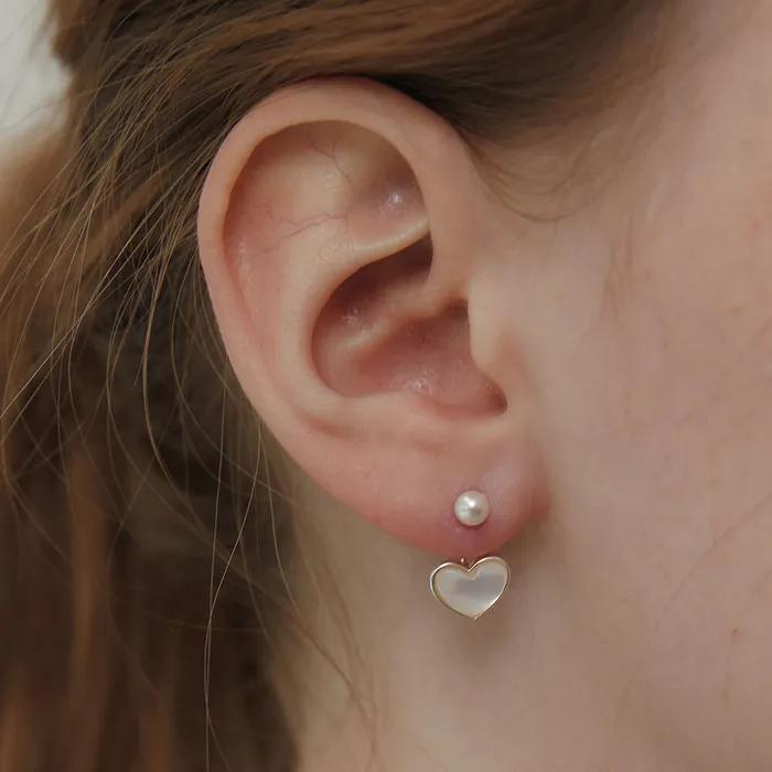 (Silver 925) Aurora Heart Pearl Ear Jacket Earrings EC3079
