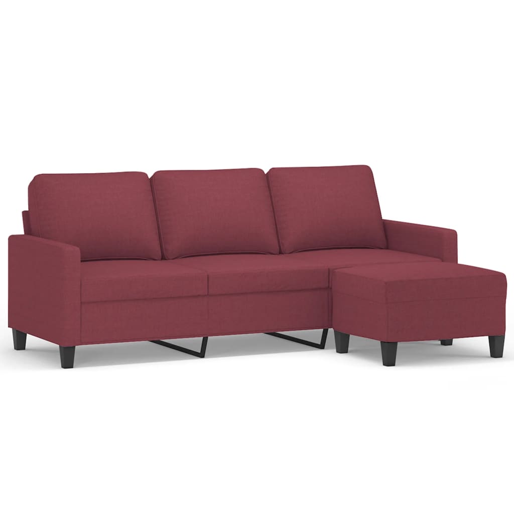 3 Seater Sofa with Ottoman in Burgundy 180 cm Fabric