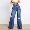 Women's Jeans with Torn Holes, Loose and Slimming Wide Leg P