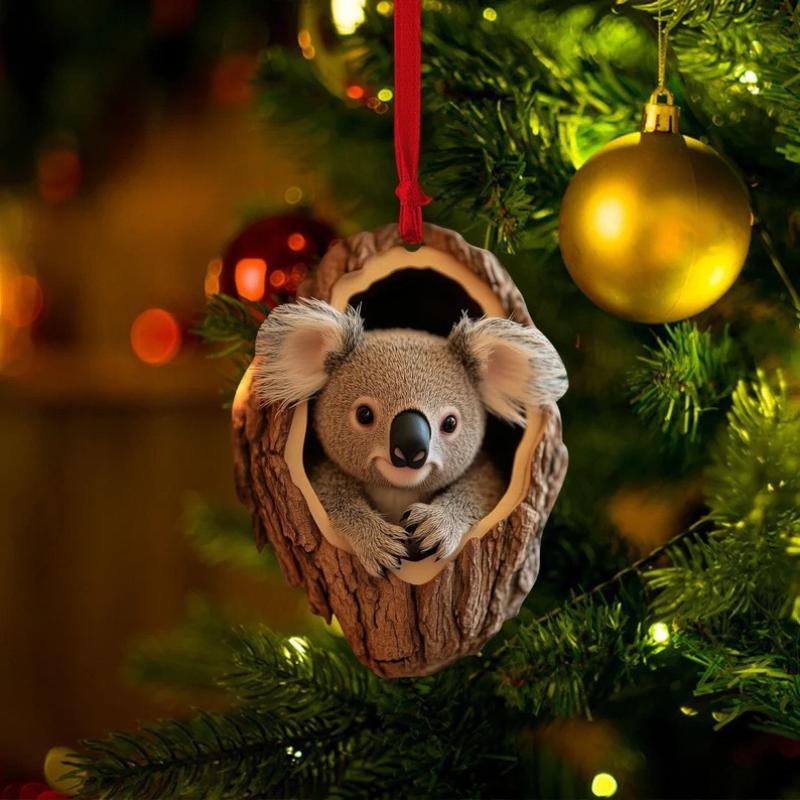 Neue Tier-Weihnachtsornamente 2D Flaches Acryl Vogelanhänger Eule Eichhörnchen Hase Anhänger Weihnachtsbaumdekoration Xmas Hängend