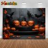 Mocsicka Halloween Backdrop For Photography Bat Black Wall Pumpkin Baby Shower Shooting Props Background Decoration Photo Studio