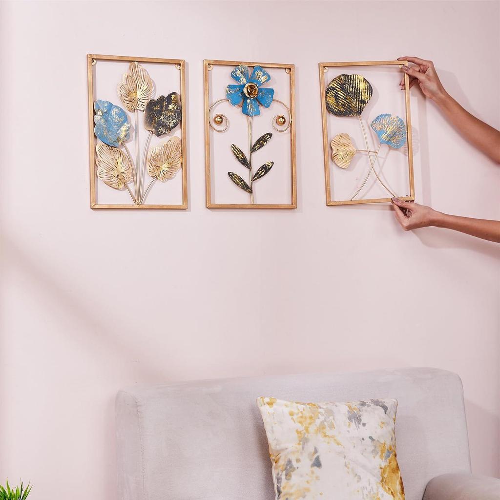 Leaves Metal Wall Decor | Elegant Nature-Inspired Iron Wall Hanging  | Wall Hanging | Wall Décor | Easy Installation | 37 x 25 cm Each | Set of 3