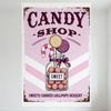 Vintage Style Candy Shop Metal Tin Sign Light Pink Chevron Background Glass Jar with Pink Sweets for Home Wall Decor Bar Club Ca