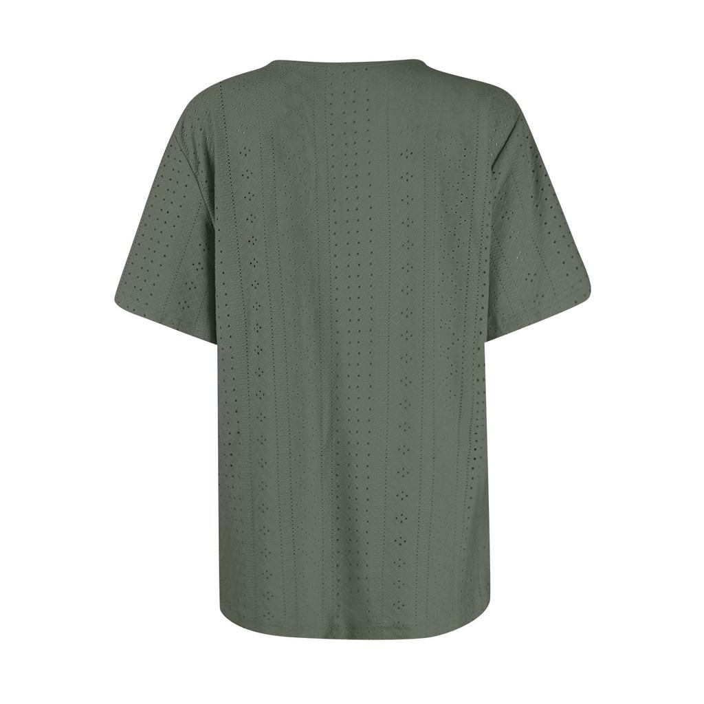 Damen T-Shirt Tee Lässiges V-Ausschnitt Kurzarm T-Shirt Knopfleiste Top