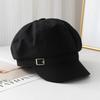 Black Beret Korean Women Artist Painter Hat Fashion Solid Color Octagonal Cap Belt Decor Retro Duck Tongue Caps Girl Beanies