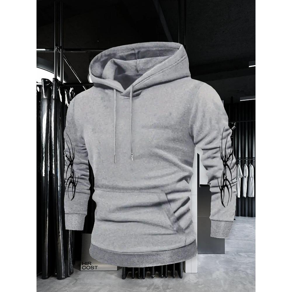 Autumn and Winter Men's Retro Style Fashion Designer Street Wear Printed Dark Gothic Hooded Sweatshirt, Suitable for Daily Street Fashion
