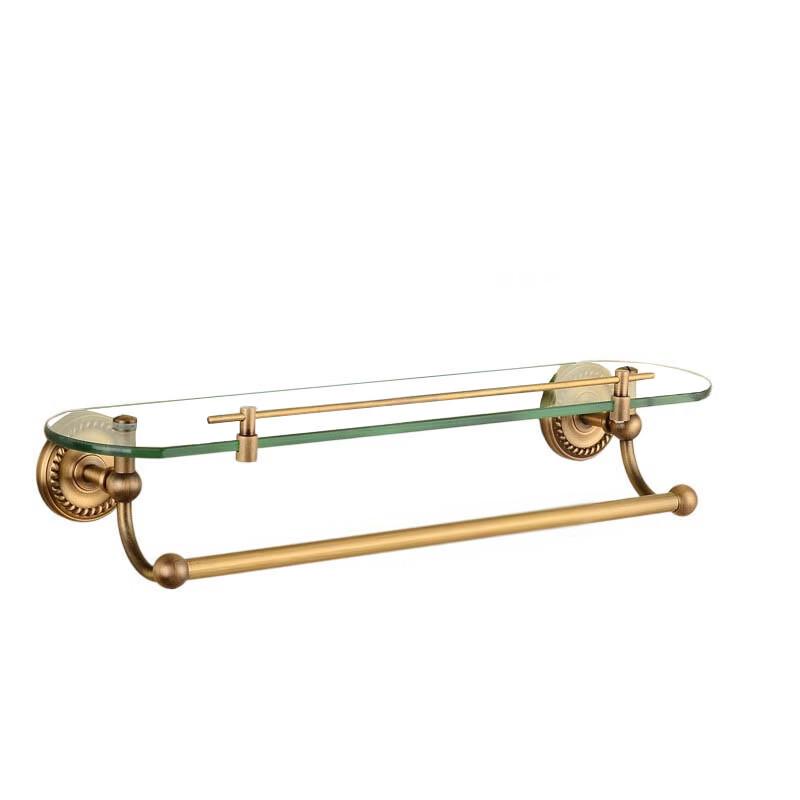 Brushed Copper Antique European Twist Towel Rack with Vanity Shelf