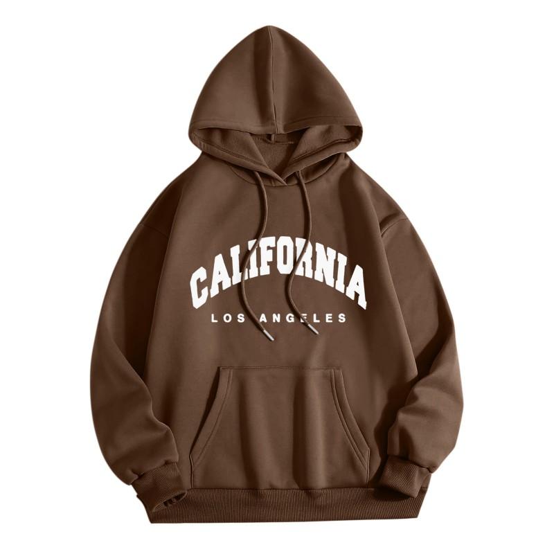 Womens Fleece Hooded Sweatshirt Printed Letter Casual Winter Warm Top