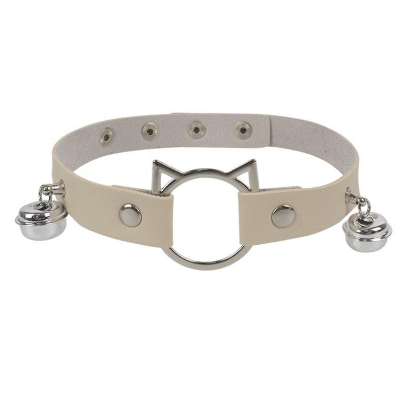 European and American personality cat head leather collar neck strap, Harajuku PU punk bell necklace jewelry performance collarbone chain
