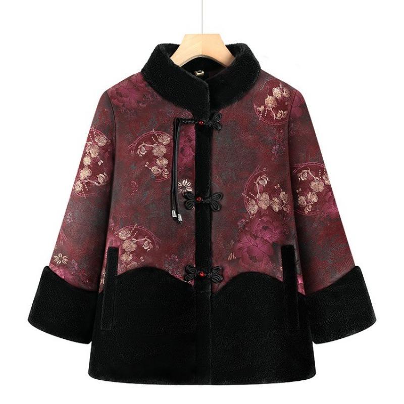 Winter Coat Women's Velvet Cotton-padded Jacket Chinese Cotton-padded Jacket Old Lady Thickened Cotton-padded Jacket
