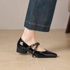 Krazing Pot Genuine Leather Square Toe Low Heels Summer Shoes Big Size 42 Buckle Straps Women Shallow Pumps