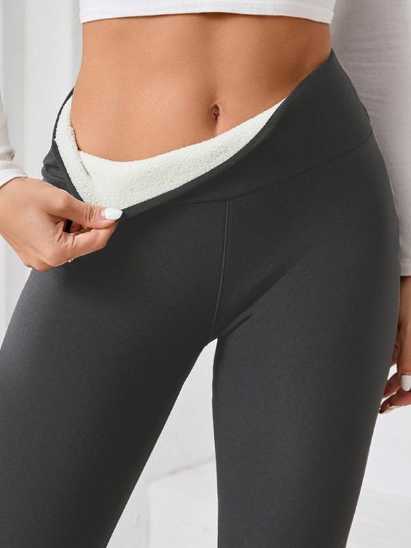 Women's High-Waisted Fleece-Lined Wool Leggings - Warm Skinny Yoga Pants for Autumn/Winter