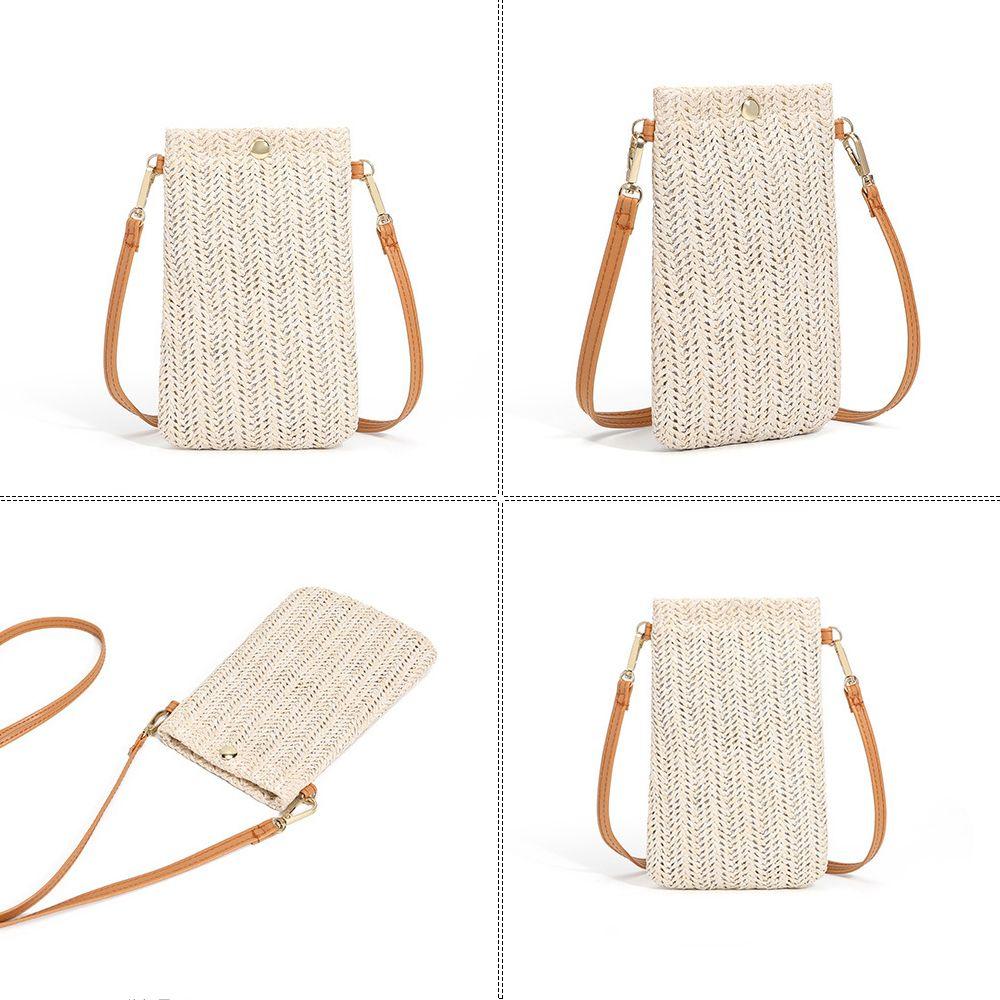 Outdoor Fashion Ladies Bohemia Beach Phone Pocket Crossbody Bag Single Shoulder Straw Messenger Bag