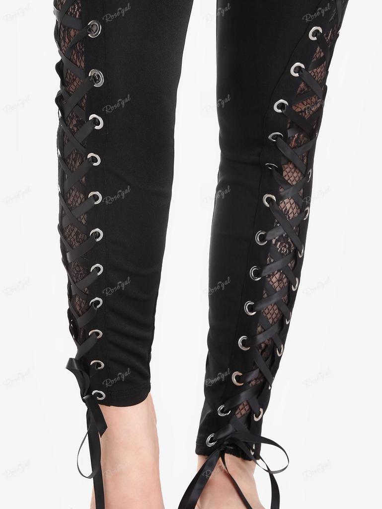 Rosegal Gotické krajkové panely Šněrovací úzké kalhoty přes hlavu