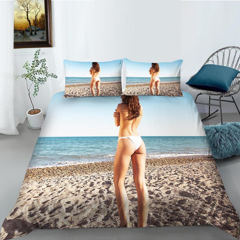 3D Bikini Printed Home Bedding Set Sexy Beauty Pattern Quilt Cover and Pillow Cover Bedding Set AU/EU/US Full Size Home Decoration