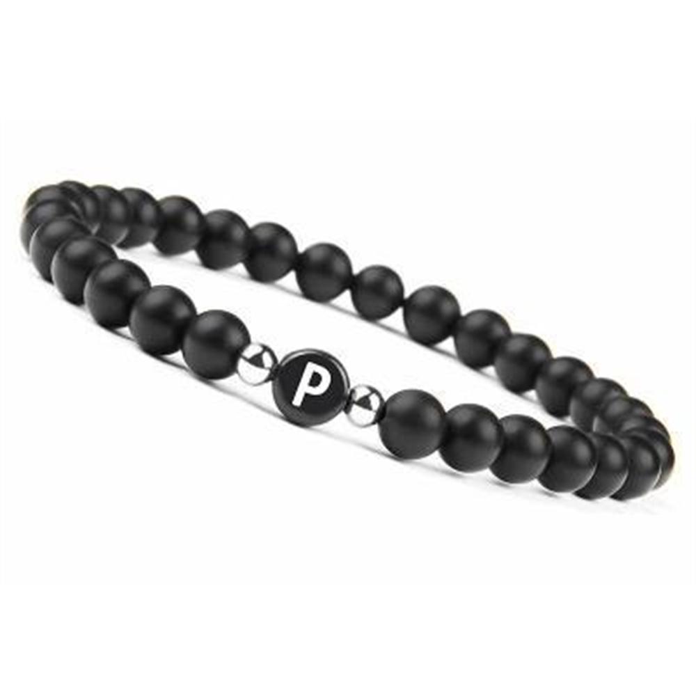 6mm 26 Písmen Náramek Unisex Černý Matný Kámen Korálkový Náramek Ručně Vyráběný DIY Náramek pro Ženy Muže Páry Dárky k Přátelství