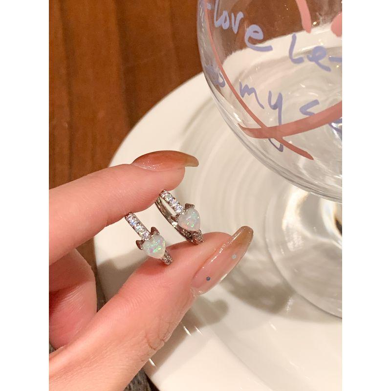 

Dudu Couple Love Heart Earrings Autumn and Winter Fancy Ear Ring Light Luxury Minority Ear Clips Earrings Super Flash Zircon Stud Earrings for Women Opal stone ear buckle a pair
