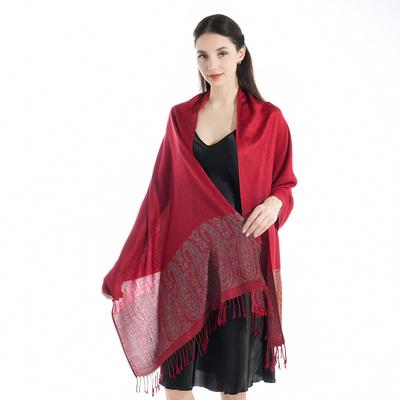 Měkký hedvábný oboustranný šátek Paisley Pashmina Shawl Wrap s třásněmi