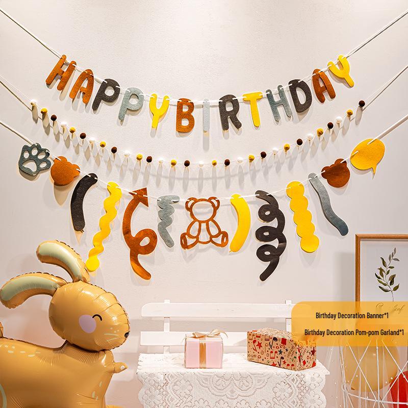 First Birthday Pom-Pom Bunting & Photo Banner for Boys and Girls