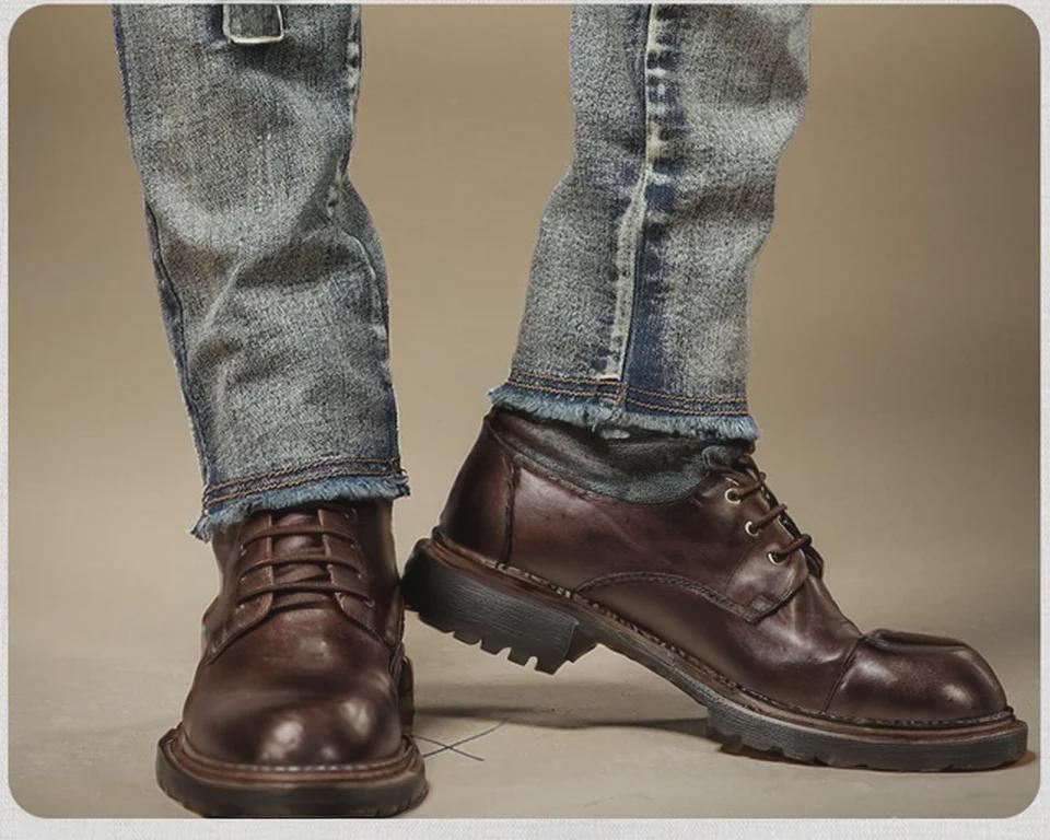 Men's Retro Styled Slim Fit Workwear Jeans with Scraped Edges - Spring & Autumn Trends