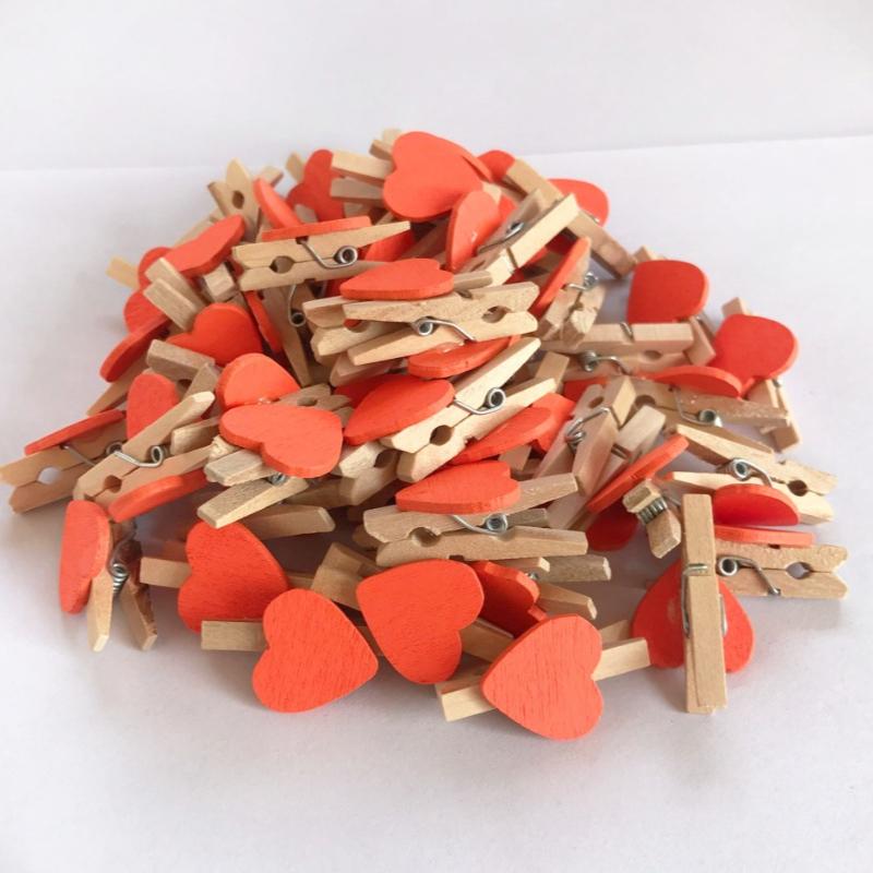 10/20pcs Red Heart LoveWoodenClothes Photo Paper Peg Pin Mini Clothespin Postcard Clips Home Wedding Valentine's Day Decorati