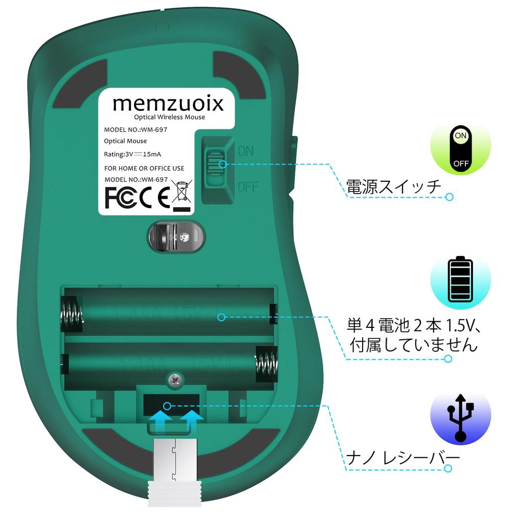Memzuoix Kabellose 1400 DPI Computer-Funkmaus mit USB Tragbare USB Kabellose Batteriebetriebene Kabellose Maus für 5 Dunkelgrüne 2,4G Maus,