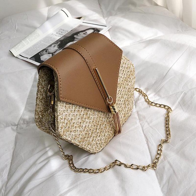 Yogodlns Borsa in paglia per donna Borse in pelle PU di nuova moda Borsa estiva in rattan da spiaggia per donna