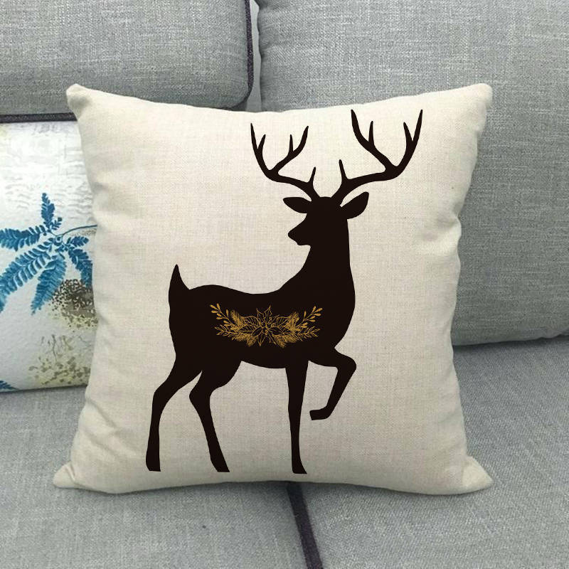 Creative Monochrome Christmas Deer Digital Printing Short Plush Pillow Covers For Car Sofa Office Cushion Cover Home Goods