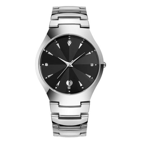 Orologio da polso analogico al quarzo per coppia, casual, con quadrante rotondo, calendario e cinturino a maglie in lega