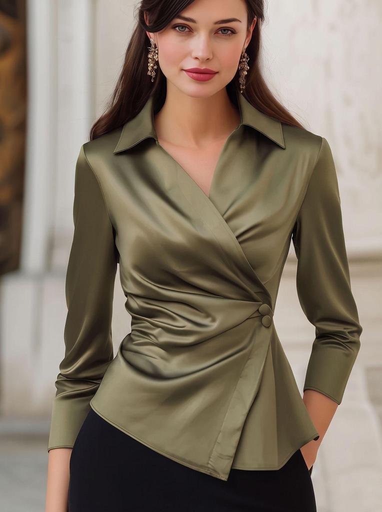 2025 Autumn Waist-Cinching Irregular Solid Color Shirt