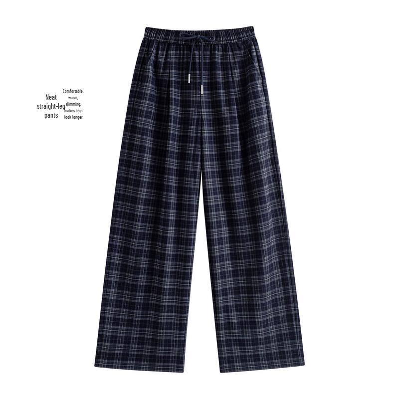 INMAN Women s Brushed Plaid High-Waisted Wide-Leg Trousers S