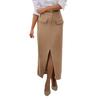 Women Midi Skirt High-Waisted Hip-Covering Design Office Lady Skirt Solid Color Back Slit Hem Casual Skirt