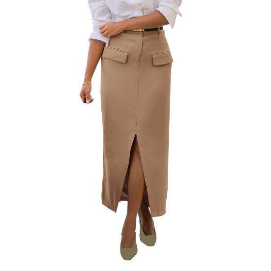 Kvinners Midi-skjørt Høy midje Hoftedekkende design Kontordame-skjørt Ensfarget Baksplittkant Fritidsskjørt