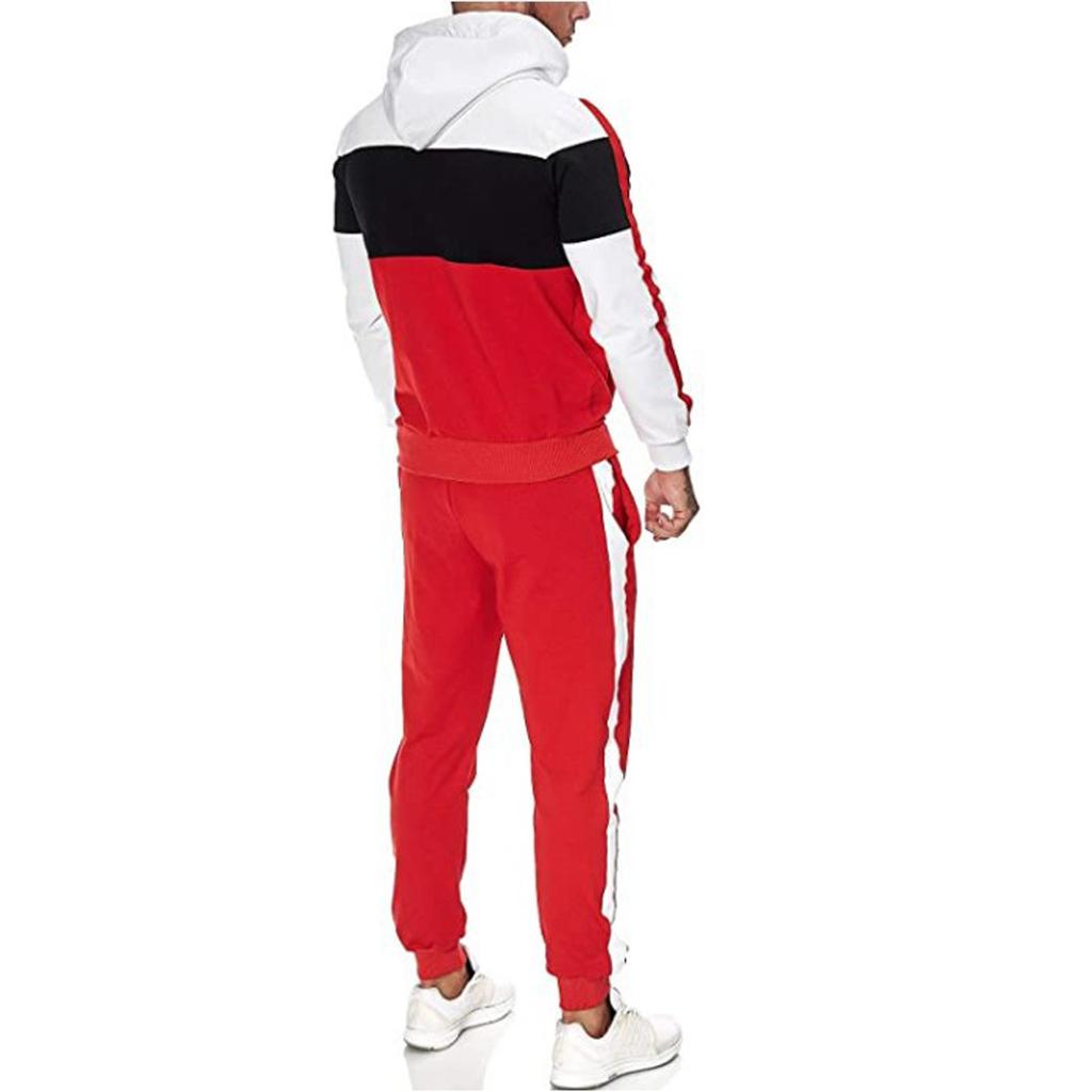 Men's fashion leisure color Patchwork sports fitness Hoodies pants suit