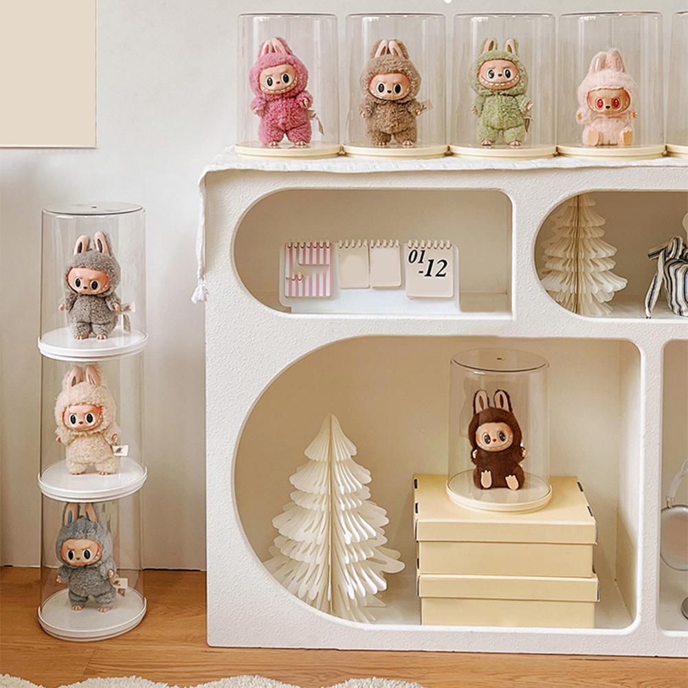 Rotating Plush Pendant Display Box Transparent Plush Doll Display Case Labubu 17cm Cartoon Doll Showcase Dustproof for Girl Gift