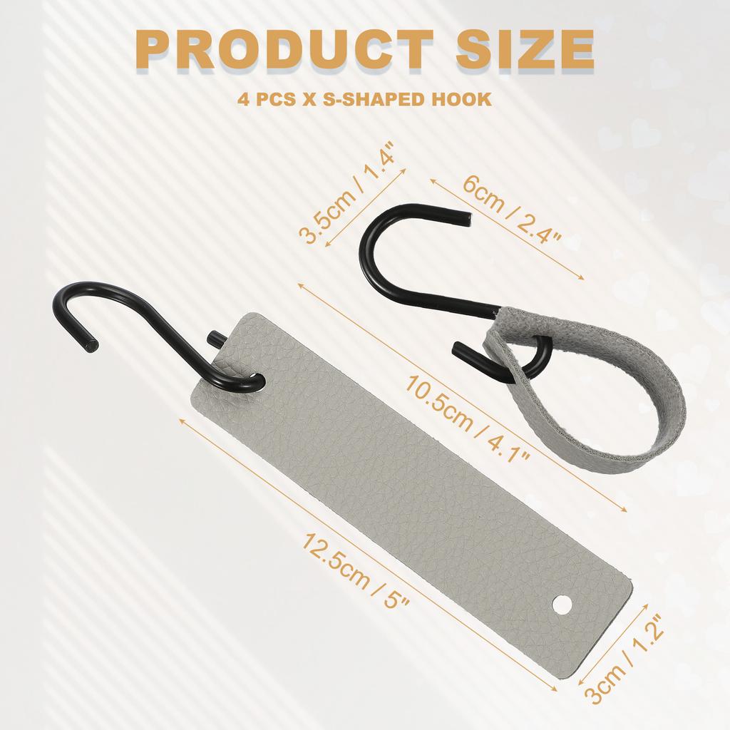 4/6/12pcs PU Leather S Hooks, Multifunctional S Shaped Hooks Hanging Hook for Hanging Coat Towel Camping Kitchen Bathroom Handle