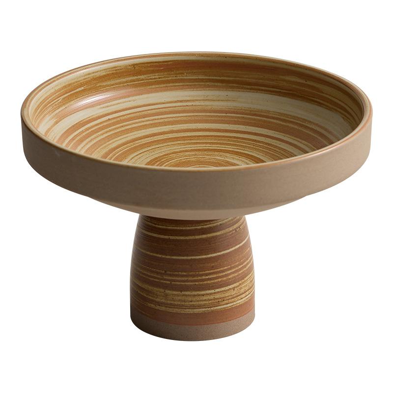 BRCoarse Pottery Fruit Platter Restaurant Dessert Snack Platter Molecular Cuisine Tableware Retro High Footed Salad Sashimi PlateEY