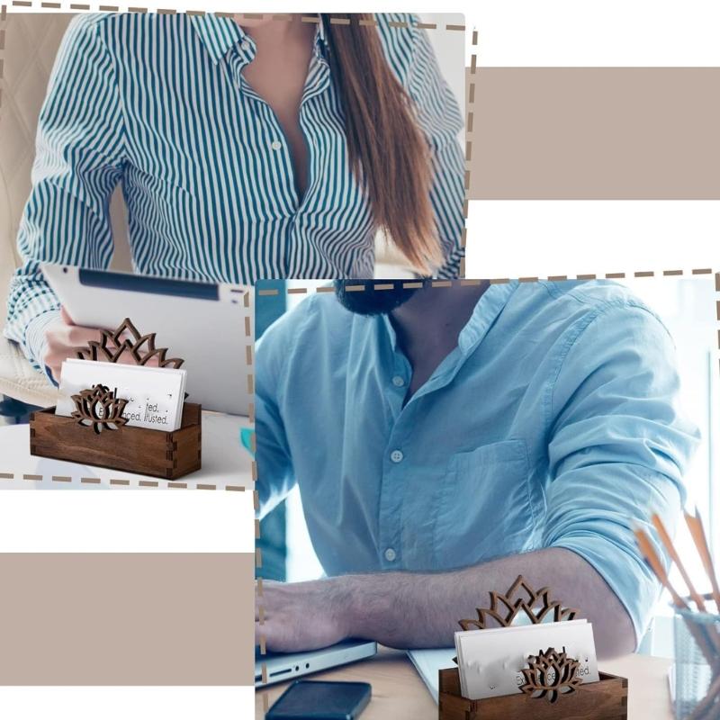 Hollowed Flower Wood Name Card Organiser Desk Business Card Storage Case For Corporate Meetings Office Desk Management