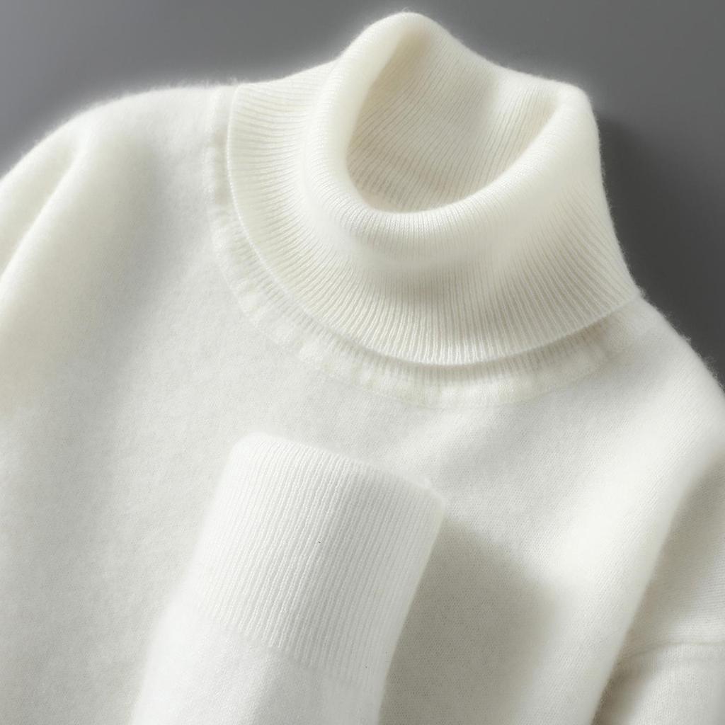 Men's 100% Pure Wool High Neck Pullover Sweater - Autumn/Winter Loose Knit Base Layer