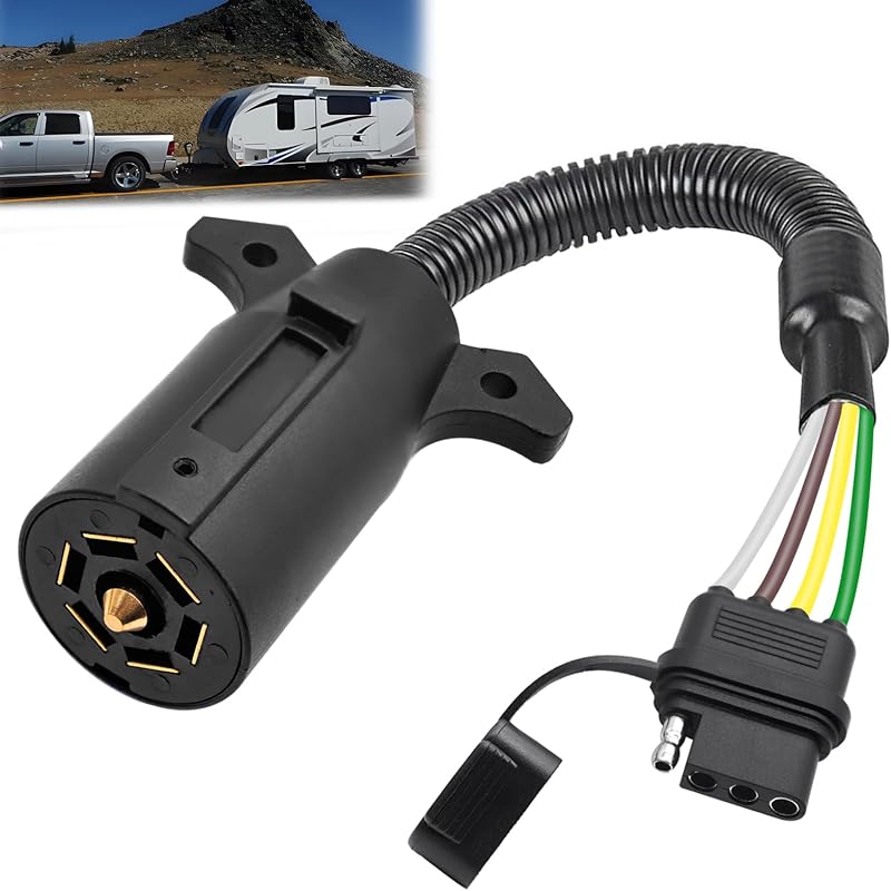 7 Way Trailer Plug 7 Pin To 4 Pin Trailer Adapter 7 Pin Trailer Connector, Vehicle-Side 4 Flat To Trailer-Side 7 Blade And 4 Pin Dual-Output
