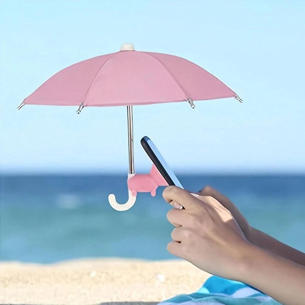 1pc Mini Umbrella For Smartphones With Universal Pig-Shaped Suction Cup Holder, Outdoor Anti-Glare Sun Shade, Made Of Polyester Fiber Material