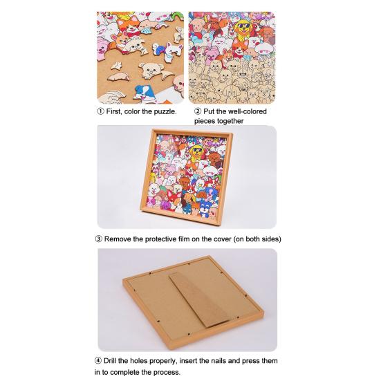 Wooden Dog Coloring Puzzle Kit DIY Paintable Puppy Jigsaw Puzzle Frame with Marker Pens Glue