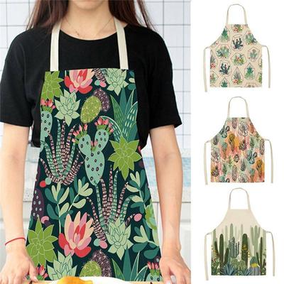 68 X 55cm Cotton and Hemp Creative Plant Cactus Pattern Apron Kitchen Supplies Cooking Apron