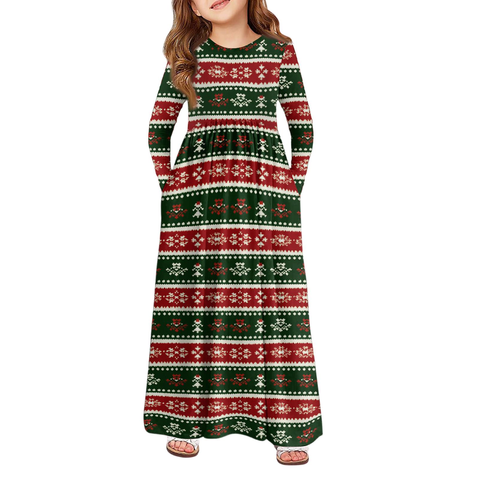 

Girls Maxi Dress - Long Sleeve Pocket Dress Christmas Day 110
